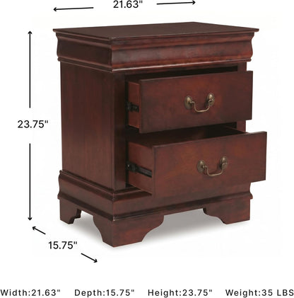 Signature Design by Ashley Alisdair 2 Drawer Nightstand, Reddish Brown | 21.63 in wide, Louis Philippe-style moulding, Metal slides beneath drawers, Antiqued bronze-tone pulls, Master bedroom use