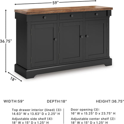 Signature Design by Ashley Wildenauer Buffet Cabinet, Modern Farmhouse Two-Tone Design, Hardwood Solids, Mango Wood Veneer and MDF Substrate, Sideboard Storage for Dining Rooms, Black & Brown, 59" W