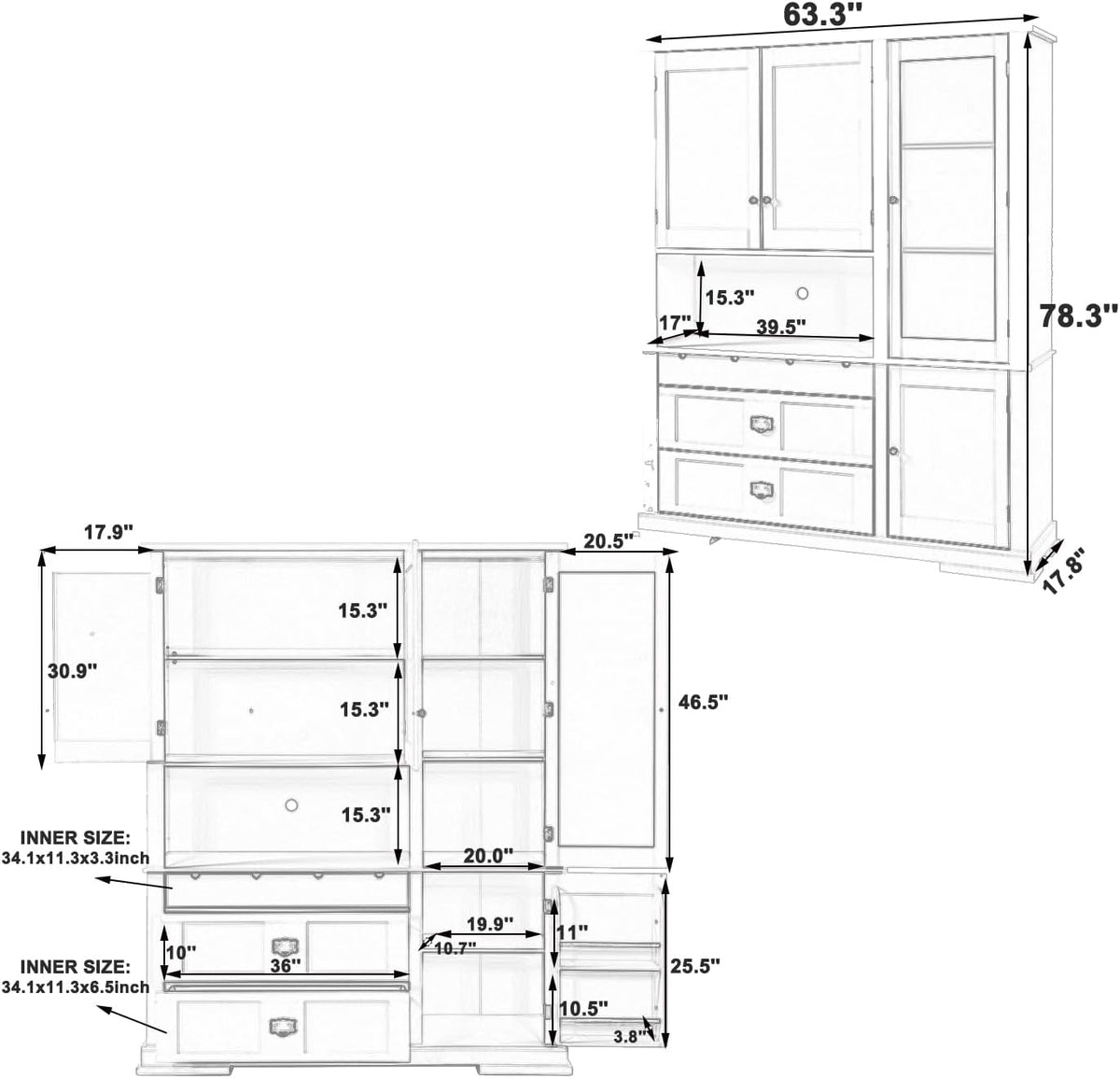 Merax 63 inch Kitchen Pantry Storage Cabinet, Freestanding Buffet Cabinet with Hutch, Drawers, Adjustable Shelves & Microwave Spot, for Dining Room, Kitchen, Blue