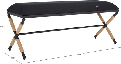 SAFAVIEH Couture Collection Carmelo Coastal Black Linen Hemp Wrapped Bench