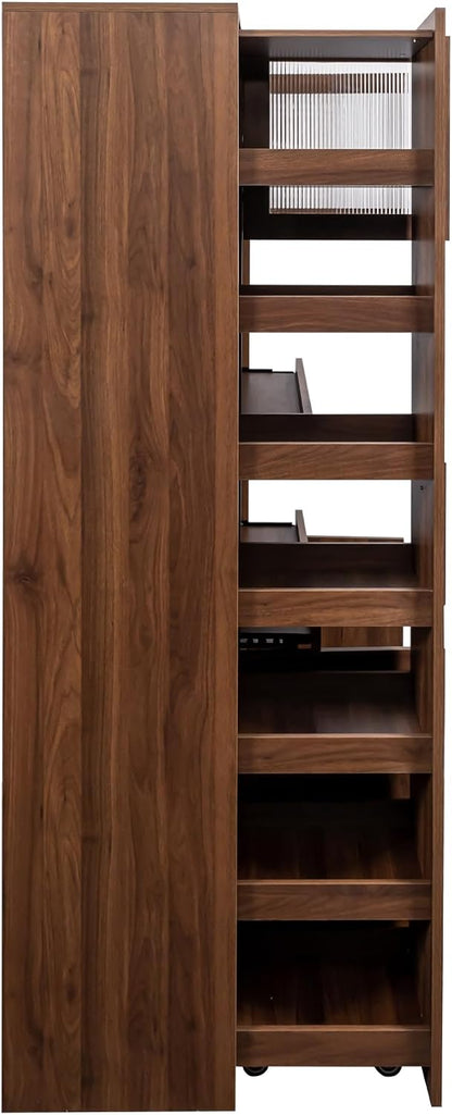 Jmyab 70.87" Kitchen Pantry Cabinet, Kitchen Pantry Cabinet with Storage Shelves, Farmhouse Storage with 4 Doors, Tall Organizers for Living Room Dining Room, Walnut