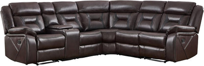 EBELLO Faux Leather Reclining Sectional Sofa Set for Living Room, 1 Recliner Chair and L-Shaped Corner Manual Recliner Sofa Home Furniture Set with Center Console, Cup Holders and Storage, Dark Brown