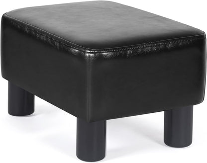 Homebeez 16" Small Footstool PU Leather Ottoman Footrest Modern Home Living Room Bedroom Rectangle Stool with Padded Seat Plastic Legs, Dark