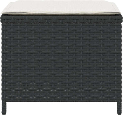 4-Piece Garden Stool Set with Cushions, Black and Cream, Square Outdoor Stools with Removable Polyester Cushions, Metal Frame and PE Rattan, 242.5 lbs Capacity per Stool for Patio