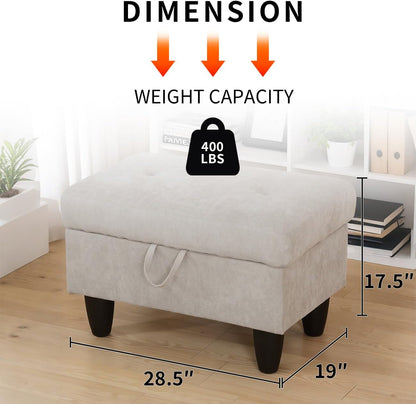 Storage Ottoman Bench,28.5" Large Square Ottoman with Storage, Foot Rest Footstool Bench Coffee Table with Thick Cushion for Home Decor/Entryway/Living Room/Bedroom/Rv Car,Brown Light Flannel