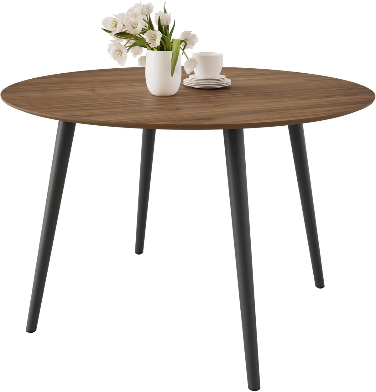 HIPIHOM 43.3 Inch Walnut Round Dining Table for 4, Space-Saving Dinette Perfect for Kitchen Dining Living Room(Walnut Table)