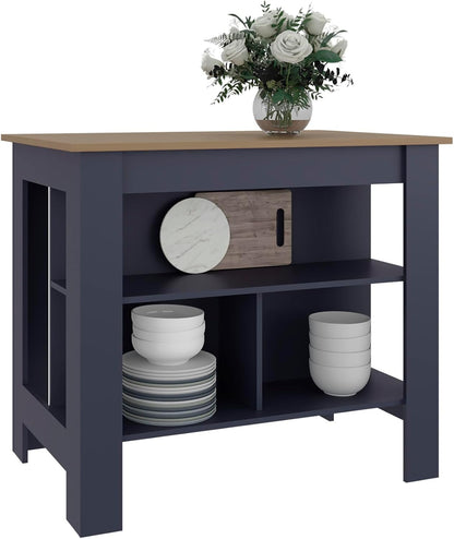 Kitchen Island with Three Open Shelves and Four Legs | Three open shelves for storage and organization