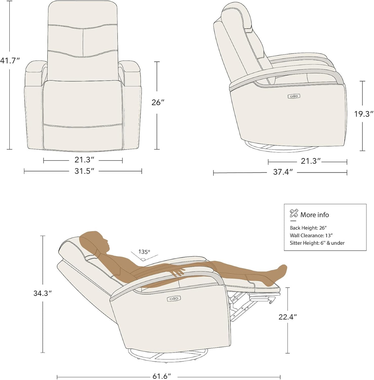 CHITA Genuine Leather Power Swivel Glider Rocker Recliner, Cognac Brown