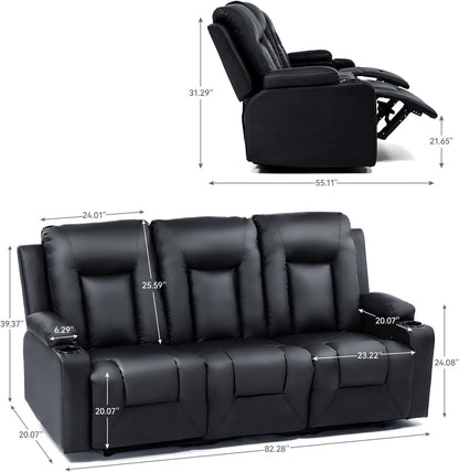 LUCKLIFE Faux Leather Recliner Sofa Set,Manual Living Room Furniture Sets | 3 Seat Reclining Sofa Couch and Loveseat with Cup Holders for Meeting Room,3+2