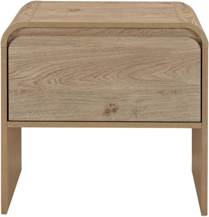 Benjara Maria Side End Table- Drawer and Waterfall Style- Beige Wood 22 Inch