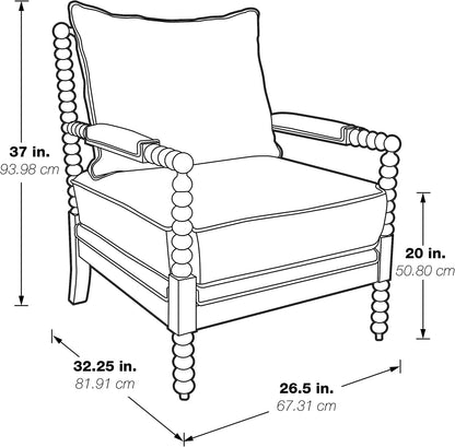 OSP Home Furnishings Kaylee Spindle Accent Chair with Antique White Wood Frame, Smoke Grey Fabric