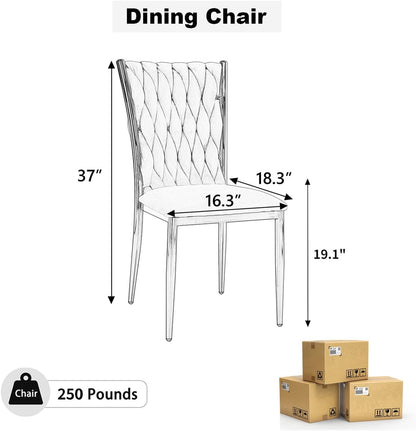 Modern Dining Chairs Set of 6, Light Grey Velvet Woven Kitchen Chair with Silver Metal Legs, Upholstered Cushion & High Back Design, Mid-Century Dining Chairs for Kitchen, Living Room