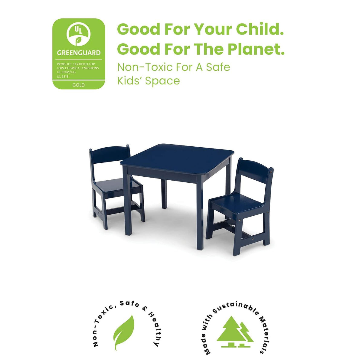 Delta Children MySize Kids Wood Table and Chair Set (2 Chairs Included) & Sling Book Rack Bookshelf for Kids - Easy-to-Reach Storage for Books, Magazines or Coloring Books, Grey/Blue