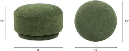 15" Mushroom Footstool Ottoman, Moss Green Fleeced Teddy