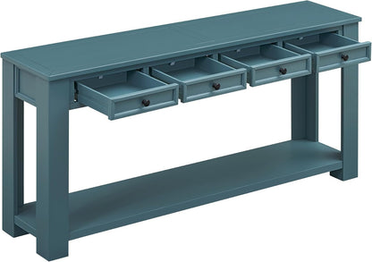 Merax Sofa Table with Storage Drawers and Bottom Shelf, Rustic Console Table with Thickened Legs, Long Entryway Table for Hallway & Living Room, Dark Blue