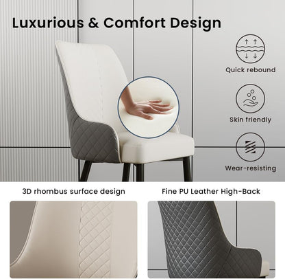 POVISON Dining Chairs Set of 6, Faux Leather Upholstered Bar Chairs with Metal Legs, Modern High-Back Side Chairs for Living Room, Pub, Coffee, Home, Kitchen (Grey)