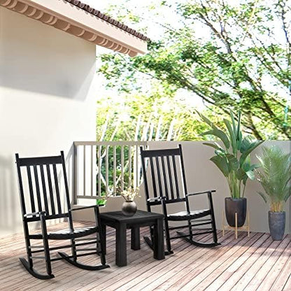 Outsunny Outdoor Rocking Chair High Density Wooden Rockers Black | Patio Rocking Chair, Smooth Curves, for Lawn Garden Porch, Supports Up to 350lbs