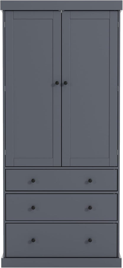 Farmhouse Tall Kitchen Pantry Cabinet with Adjustable Shelves, Freestanding Wood Cupboard with 8 Door Shelves and 3 Drawers for Kitchen, Dining Room (Gray)