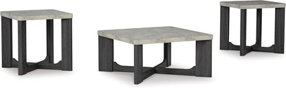 GTU Furniture Contemporary MDF Square 3-Piece Coffee Table Set, Cocktail Table with 2 Matching End Tables, Two-Tone Gray Finish for Living Room