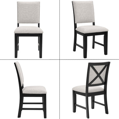 chairus Farmhouse Dining Chairs Set of 4, Upholstered Armless Dining Room Chairs with Stuffed Back and Cushion Wooden Kitchen Chairs for Dining Table/Restaurant/Reception, Linen Grey/Black Leg