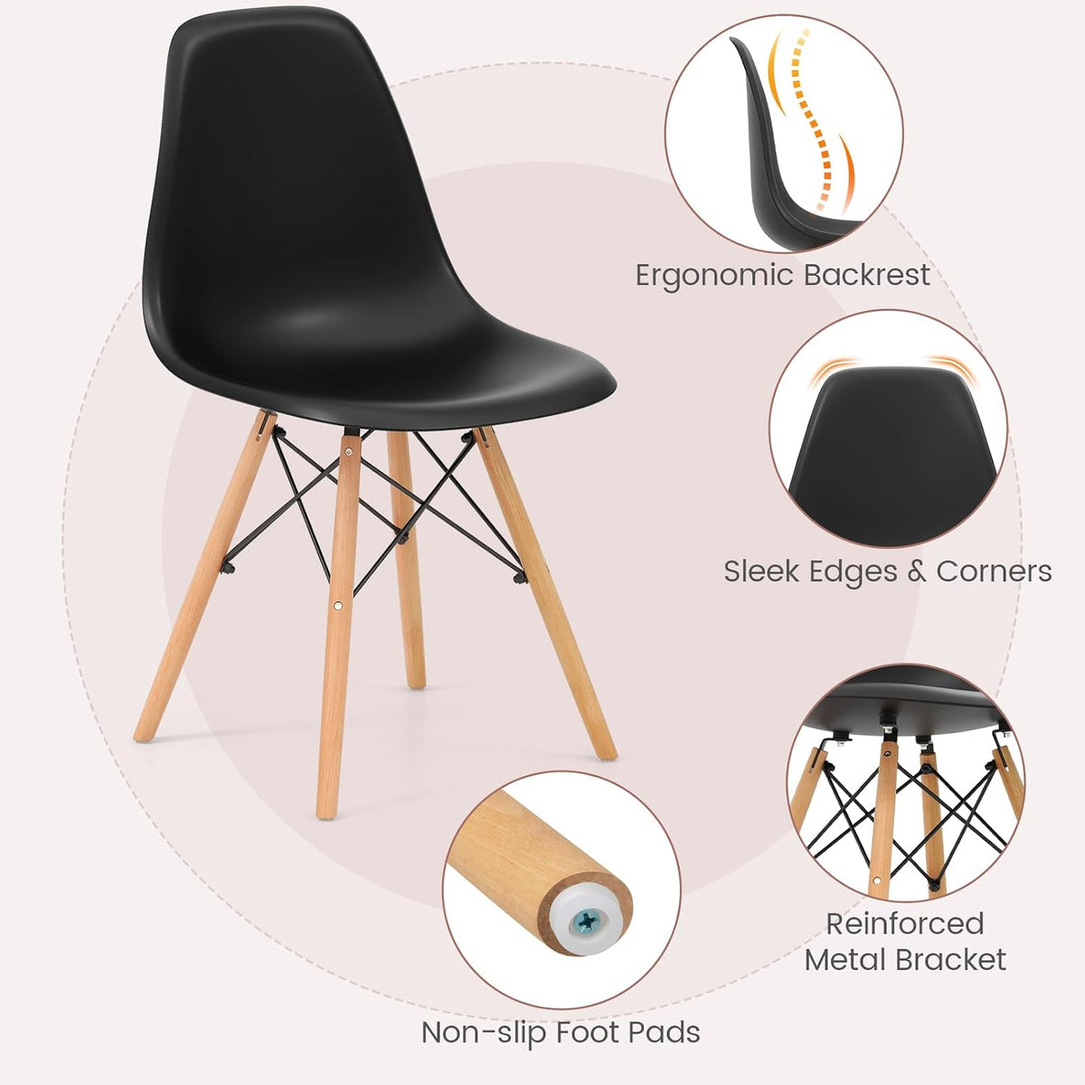 Tangkula Round Dining Table Set for 4, Kitchen Table Set with Seat & Solid Wood Legs, Round Kitchen Table and Chairs for Small Space, Black