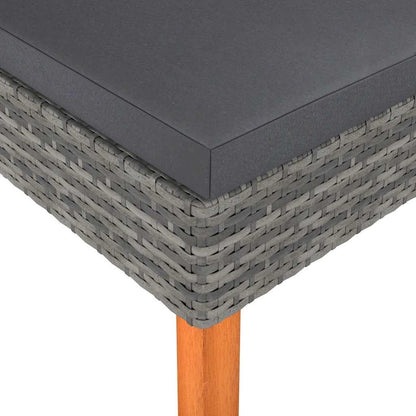 Poly Rattan Footstool with Solid Eucalyptus Wood Legs, PE Rattan Outdoor Indoor Footstool with Removable Washable Cushion, Powder-Coated Steel Frame Garden Footrest for Relaxing