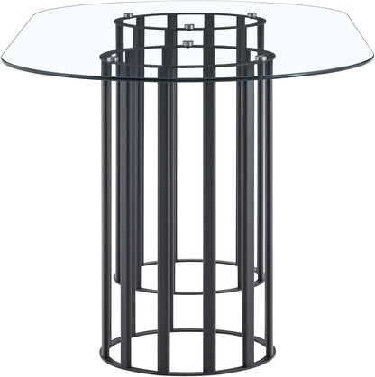 Oval Tempered Glass Dining Table for 4-8 People, 71'' Tall Kitchen Tables for Small Spaces, Modern Dinning Room Furniture, Metal Pillar Base, for Living Room, Kitchen, Dining Room, Black