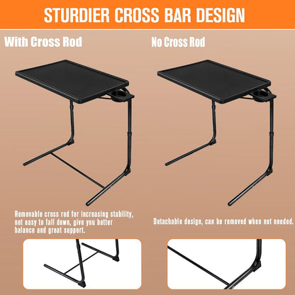 TV Tray Table, TV Dinner Table with 3 Tilt Angles and 6 Height Adjustments, Folding Adjustable Tray Tables with Cup Holder for Eating on Couch, Bed & Sofa, Set of 2