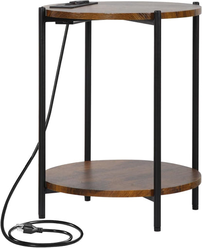 Gawicpy 2 Tier Round Side Table, Folding End Tables Coffee Table Simplistic Sofa Table Waterproof Removable Tray Table Indoor Outdoor Accent Table for Living Room Bedroom (Brown, 1pcs)