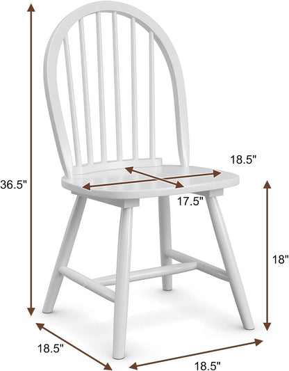 COSTWAY Windsor Dining Chairs Set of 2, Mid-Century Modern Wood Chairs w/Spindle Back & Reinforced H-Shaped Legs, Farmhouse Armless Kitchen Chair for Living Dining Room, Restaurant (White)