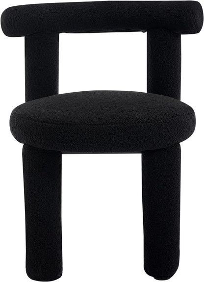 Black Sherpa Dining Chairs Set of 2, Armless Upholstered Boucle Kitchen Chairs with Backs Comfy Accent Side Chair for Living Room, Dining Room, Reception