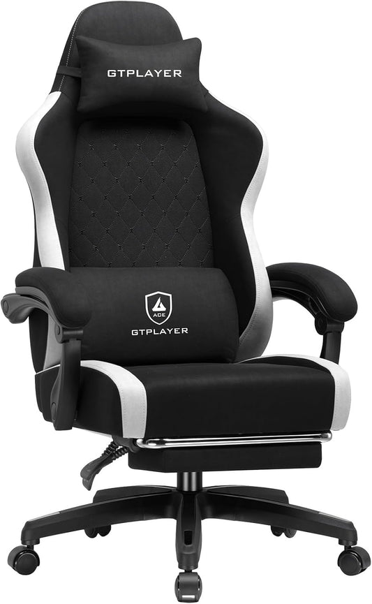 GTPLAYER Big and Tall Gaming Chair 350lbs Heavy Duty Office Chair with Foot Rest, High Back Pocket Spring Ergonomic Computer Chair for Adults, Wide Comfy Seated Cushion with Linkage Armrests, Black