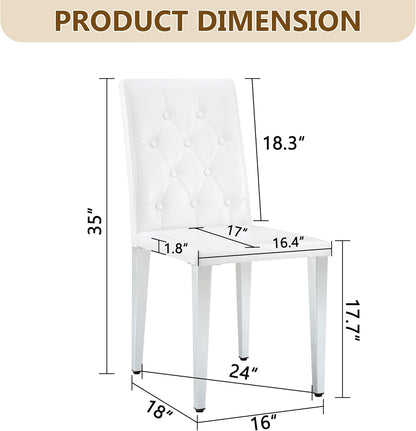 63" Dining Table Set for 6, White Faux Marble Dining Room Table and 6 PU Leather Chairs with Silver Metal Legs, Easy Assembly Kitchen Dining Set for Home, Apartment