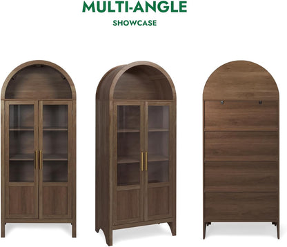 Arched Storage Cabinet with 2 Doors and 5-Tier Shelves for Living Room, 71" Tall Wooden Pantry Cabinet for Dining Room and Kitchen, Floor Bathroom Organizer, Brown