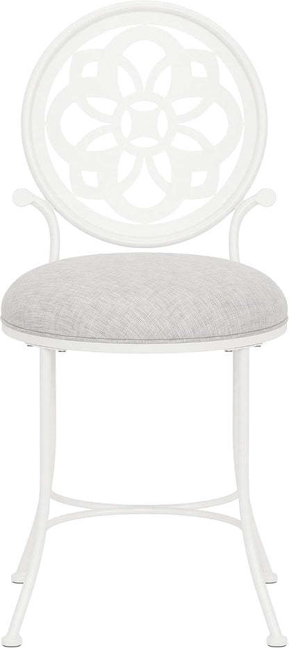 Hillsdale Marsala Metal Vanity Stool with a Circular Geometric Back Design, Off White