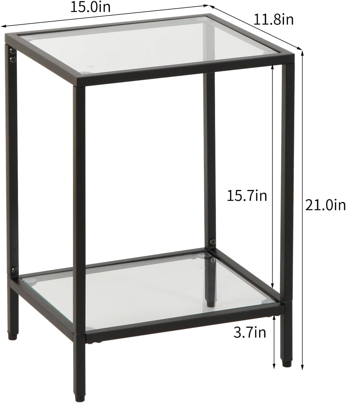 Gawicpy Modern 2-Tier Tempered Glass End Table - Stylish Black Metal Side Table for Small Spaces, Perfect for Living Room & Bedroom (Black, 1PCS)