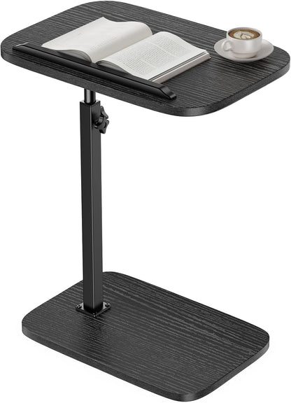 HUANUO TV Tray with Height Adjustment, 360° Swivel, 90° Tilt, Black | 19"–31.5" Height Range, Dual Knobs & Crossbeam for Stability, Anti-slip Bar, Foldable, for Eating & Working Beside Sofa, Bed