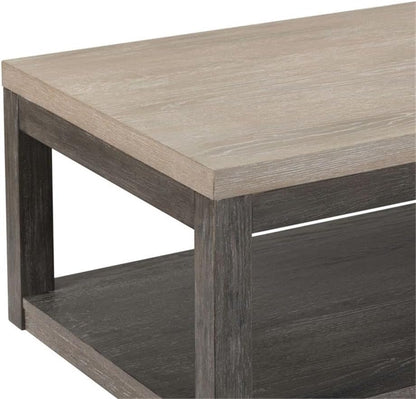 Pemberly Row 3-Piece Living Room Table Set, Rubberwood Construction, Charcoal and Ash Two-Tone Finish, Includes Cocktail Table with Casters and 2 End Tables, Rustic Design with Open Shelves for