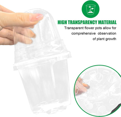 Transparent Nursery Pots 3.5Inch with Humidity Domes for Seeds Starting, Clear Plastic Plant Pots with Drainage Holes (3.54Inch, 40Pcs,Clear Pots with Lids)
