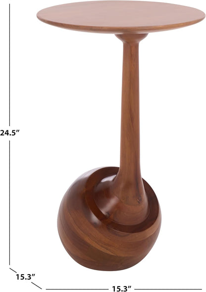 SAFAVIEH Home Collection - Irachi Solid Wood Accent Table with Sculptural Round Base in Walnut Finish, Modern Side Table, Fully Assembled (ACC3227A)