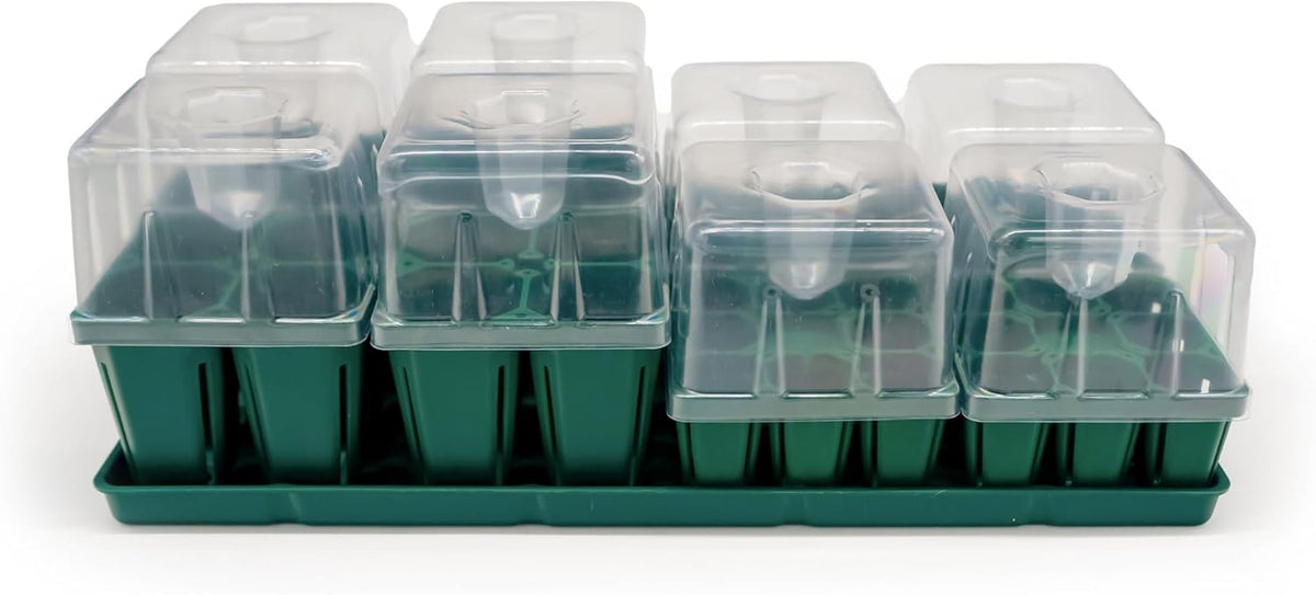 Vego garden Seedling Suite Products, 4 Pack Jumbo Seedling Trays and 4 Pack Standard Seedling Trays with Seedling Tray Lids and 10" x 20" Bottom Watering Trays