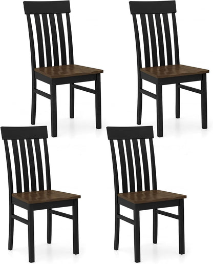 GIANTEX Wooden Dining Chairs Set of 4, Hollowed Backrest & Rubber Wood Seat | Farmhouse Kitchen Chair for Casual Dining, Rustic Wood Side Chairs for Home Living Room Restaurant, Black & Walnut