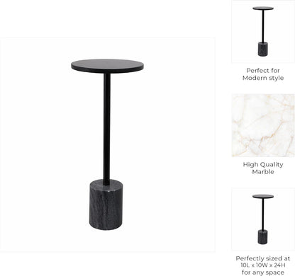 Home Decor End Table, Side Table, or Night Stand - Elegant Slim Metal Accent Table with Marble Top and Base for Bedroom or Living Room - Minimal Design Perfect for Big and Small Spaces - 24" Black