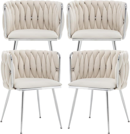 Velvet Dining Chairs Set of 4, Upholstered Dining Room Chairs with Metal Legs, Sillas de Comedor Modernas 4, Modern Kitchen Chairs for Dining Room, Living Room, Kitchen, Bedroom, Beige