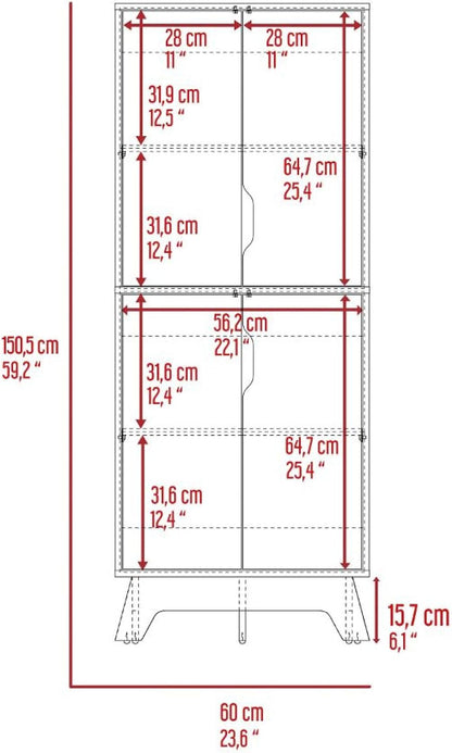 Pamplona Double Kitchen Pantry, Double Door, Four Legs, Four Shelves -Light Oak/White