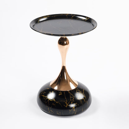 Metal Side Table, Modern Round Side End Table Metal Pedestal Side Table Coffee Table, Corner Accent Table Fluted Circle Decorative Drink Martini Table for Living Room (Black Marble)