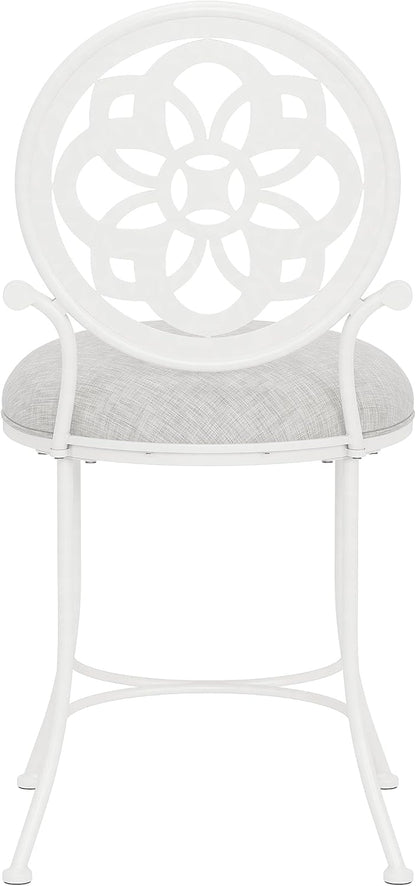 Hillsdale Marsala Metal Vanity Stool with a Circular Geometric Back Design, Off White