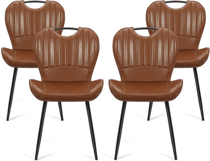 Dining Room Chairs Set of 4, Modern Kitchen Room Sets for Dinner, Comfortable Dining Chair with Metal Legs, Ergonomic Backrest, Minimalist Faux Leather Funiture Used for Home Kitchen, Resturant, Brown