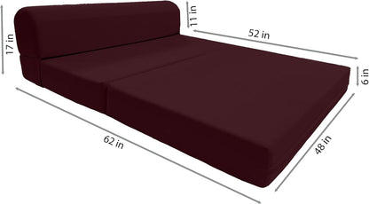 D&D Futon Furniture Sleeper Chair Folding Bed, Studio Sofa Guest Folded Mattress, High Density Foam (72 x 48 x 6, Burgundy)