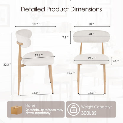 Furniliving Mid Century Modern Dining Chairs Set of 4, 300 lbs Capacity Upholstered Linen Kitchen Chairs with Natural Wood Grain Metal Legs and Ergonomic Curved Back, Beige